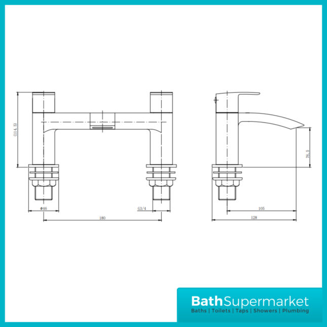 Spear Belini Brushed Brass Square Deck Mounted Bath Filler Tap