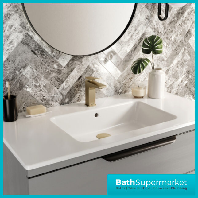 Tangram Brushed Brass Mono Eco Start Basin Mixer Tap With Clicker Waste