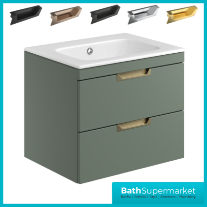 Sognare Aurora Reed Green 2 Drawer Vanity Unit 600mm & Basin – Choice Of Handle Colour