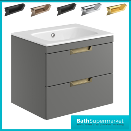 Sognare Aurora Mid-Grey 2 Drawer Vanity Unit 600mm & Basin – Choice Of Handle Colour