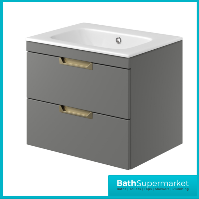 Sognare Aurora Mid-Grey 2 Drawer Vanity Unit 600mm & Basin – Choice Of Handle Colour