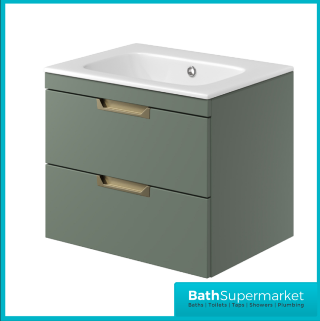 Sognare Aurora Reed Green 2 Drawer Vanity Unit 600mm & Basin – Choice Of Handle Colour - Image 2