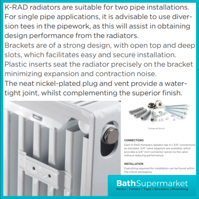 Kartell K-Rad Type 11 Compact Single Panel Convector Radiator 500mm Height – Various Width Sizes