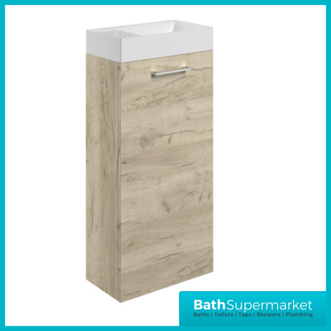 AquaVolere Viola Oak Floor Standing Cloakroom Basin Vanity Unit 410mm Toilet Suite Pack