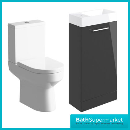AquaVolere Viola Anthracite Gloss Floor Standing Cloakroom Basin Vanity Unit 410mm Toilet Suite Pack