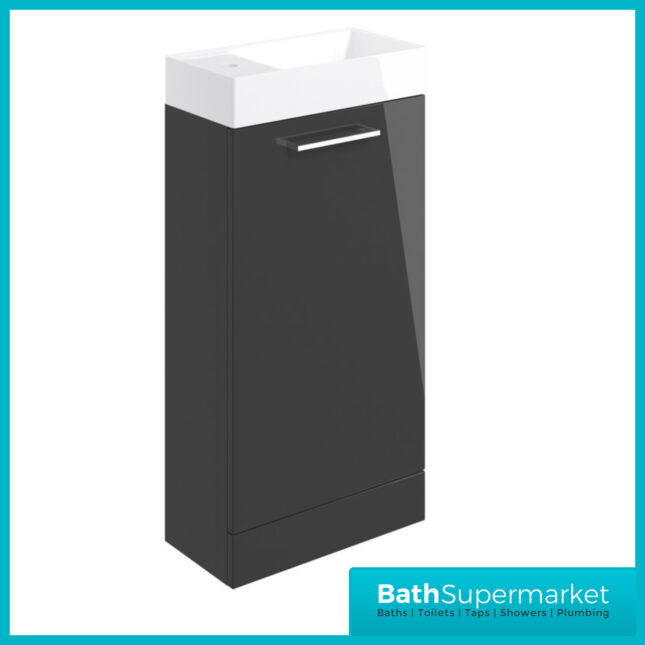 AquaVolere Viola Anthracite Gloss Floor Standing Cloakroom Basin Vanity Unit 410mm Toilet Suite Pack