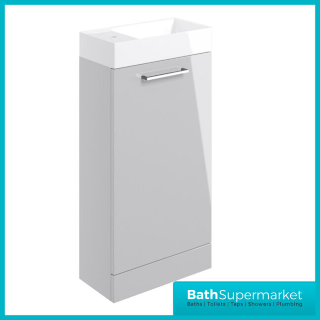 AquaVolere Viola Grey Gloss Floor Standing Cloakroom Basin Vanity Unit 410mm Toilet Suite