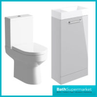 AquaVolere Viola Grey Gloss Floor Standing Cloakroom Basin Vanity Unit 410mm Toilet Suite Pack