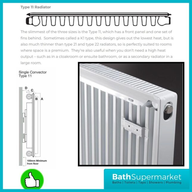 Kartell Type 11 Single Panel Radiator 500mm Height – Various Width Sizes