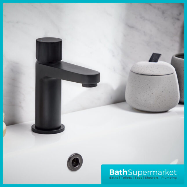 Fluted Koko Matt Black Deck Mounted Mono Basin Mixer Tap