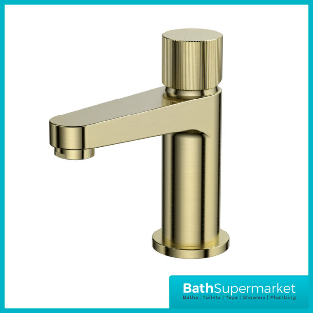Fluted Koko Brushed Brass Deck Mounted Mini Mono Basin Mixer Tap