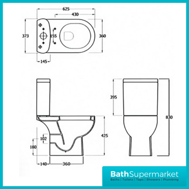 Rak Tonique White Close Coupled Full Access Open Back WC Toilet Pan, Cistern With Soft Close Seat