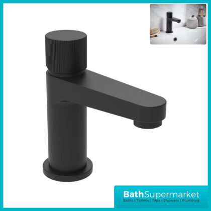 Fluted Koko Matt Black Deck Mounted Knob Handle Mini Mono Basin Mixer Tap