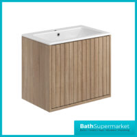 Orac Fluted Sonoma Oak Wall Hung Handless Bathroom Drawer Cabinet Basin Unit 600mm