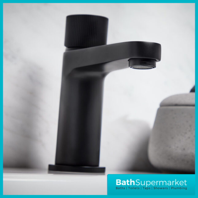 Fluted Koko Matt Black Deck Mounted Knob Handle Mini Mono Basin Mixer Tap