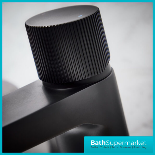 Fluted Koko Matt Black Deck Mounted Knob Handle Mini Mono Basin Mixer Tap