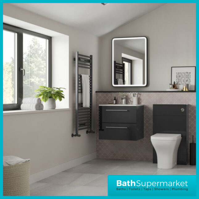 AquaVolere Viola Anthracite Gloss Back To Wall WC Toilet Unit 500mm