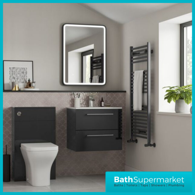 AquaVolere Viola Anthracite Gloss Back To Wall WC Toilet Unit 500mm