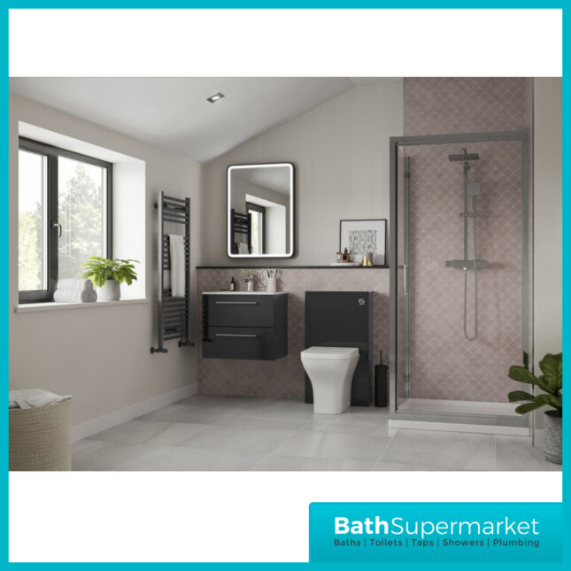 AquaVolere Viola Anthracite Gloss Back To Wall WC Toilet Unit 500mm