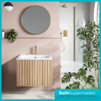 Orac Fluted Or Smooth Sonoma Oak Wall Hung Handless Bathroom Drawer Cabinet Basin Unit 600mm