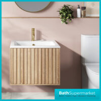 Sognare Orac Fluted Sonoma Oak Wall Hung Handless Bathroom Drawer Cabinet Basin Unit 600mm - Image 5