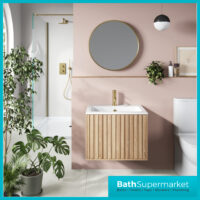Orac Fluted Or Smooth Sonoma Oak Wall Hung Handless Bathroom Drawer Cabinet Basin Unit 600mm