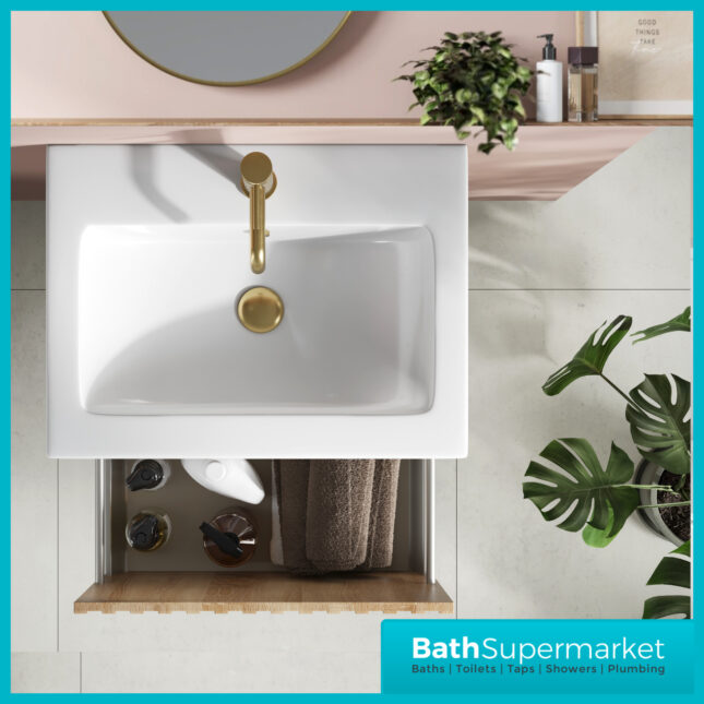 Sognare Orac Fluted Matt Black Wall Hung Handless Bathroom Drawer Cabinet Basin Unit 600mm