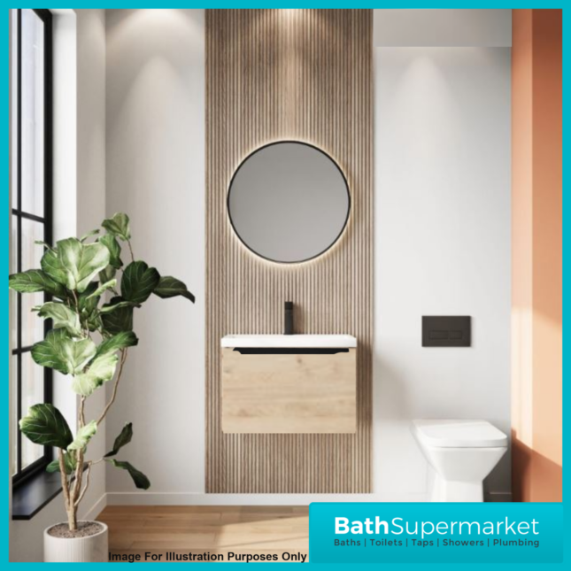 Sognare Muro Davos Oak Wall Mounted Drawer Unit & Basin 500mm – Chrome Or Black Handle