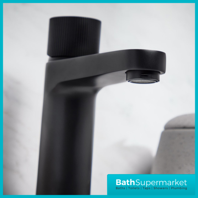 Sognare Fluted Koko Matt Black Deck Mounted Tall Mono Basin Mixer Tap