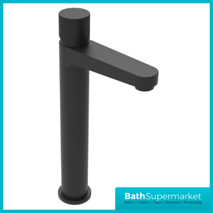 Sognare Fluted Koko Matt Black Deck Mounted Tall Mono Basin Mixer Tap