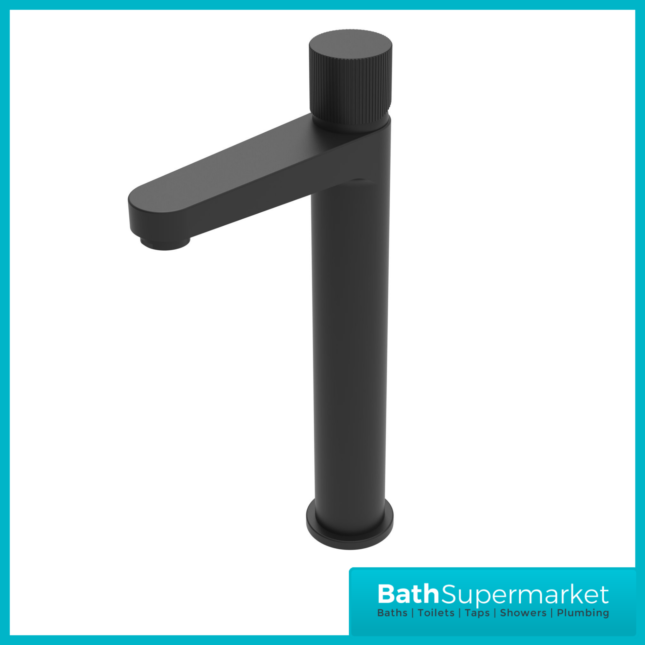 Sognare Fluted Koko Matt Black Deck Mounted Tall Mono Basin Mixer Tap