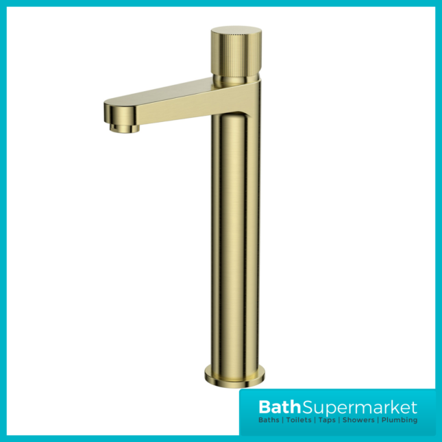Sognare Fluted Koko Brushed Brass Deck Mounted Tall Mono Basin Mixer Tap