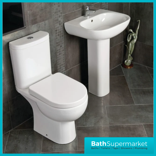 Rak Tonique White Close Coupled Full Access Open Back WC Toilet Pan, Cistern With Soft Close Seat