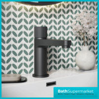Fluted Koko Matt Black Deck Mounted Knob Handle Mini Mono Basin Mixer Tap