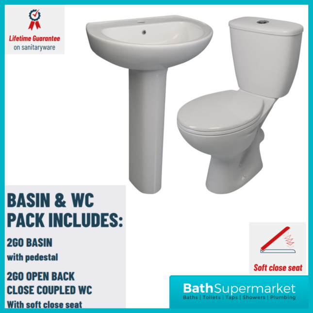 AquaVolere Essential 4 Piece Ceramic Toilet & Basin Bathroom Suite Set