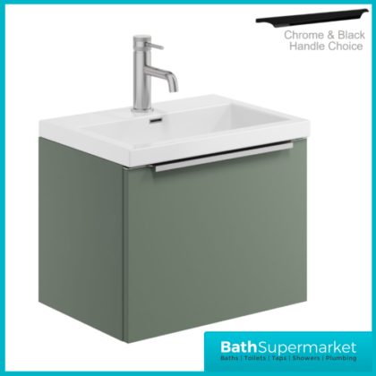 Sognare Muro Reed Green Wall Mounted Drawer Unit & Basin 500mm – Chrome Or Black Handle