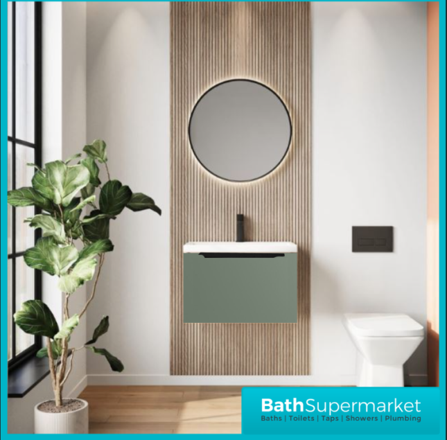 Sognare Muro Reed Green Wall Mounted Drawer Unit & Basin 500mm – Chrome Or Black Handle