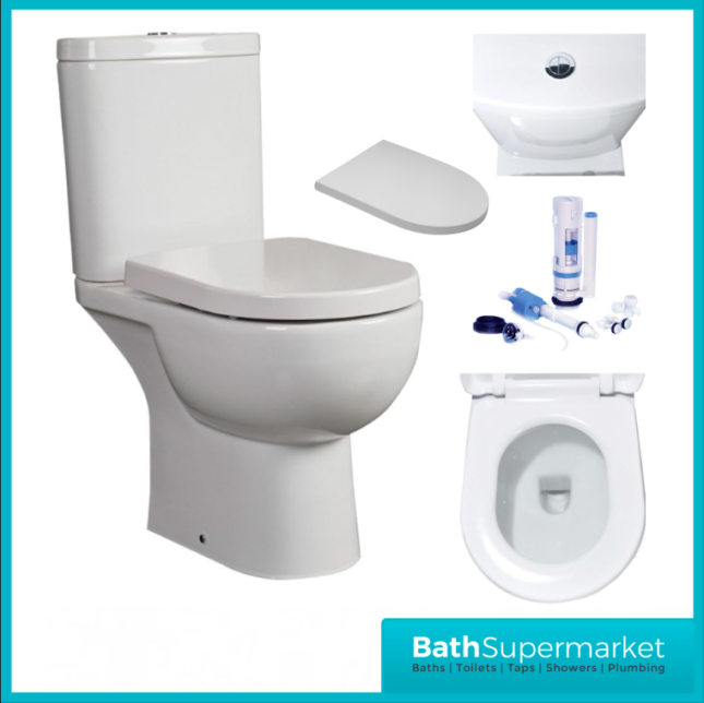 Rak Tonique White Close Coupled Full Access Open Back WC Toilet Pan, Cistern With Soft Close Seat