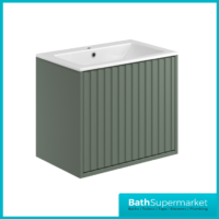 Sognare Orac Fluted Reed Green Wall Hung Handless Bathroom Drawer Cabinet Basin Unit 600mm