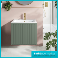 Sognare Orac Fluted Reed Green Wall Hung Handless Bathroom Drawer Cabinet Basin Unit 600mm - Image 4