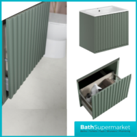 Sognare Orac Fluted Reed Green Wall Hung Handless Bathroom Drawer Cabinet Basin Unit 600mm