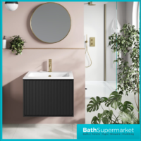 Sognare Orac Fluted Matt Black Wall Hung Handless Bathroom Drawer Cabinet Basin Unit 600mm - Image 6