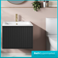 Sognare Orac Fluted Matt Black Wall Hung Handless Bathroom Drawer Cabinet Basin Unit 600mm