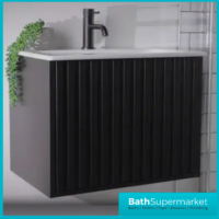Sognare Orac Fluted Matt Black Wall Hung Handless Bathroom Drawer Cabinet Basin Unit 600mm