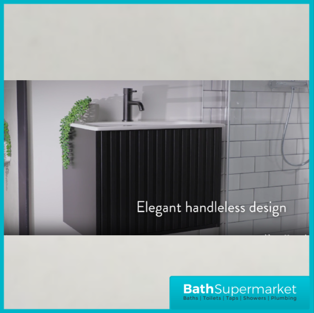 Sognare Orac Fluted Matt Black Wall Hung Handless Bathroom Drawer Cabinet Basin Unit 600mm