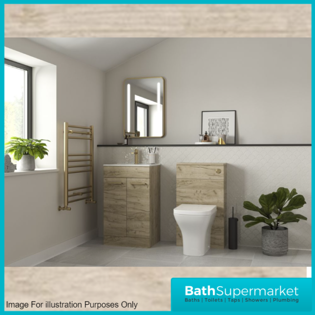 AquaVolere Viola Oak Floor Standing 2 Door Vanity Basin Unit & Basin 610mm
