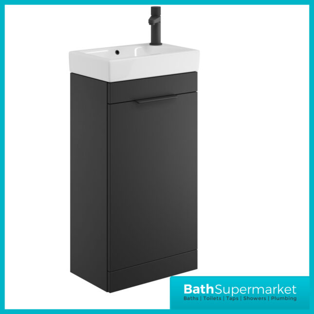 Sognare Amour Matt Black Freestanding Cloakroom Storage Cabinet Floor Mounted Unit & Basin 450mm With Handle Colour Choice
