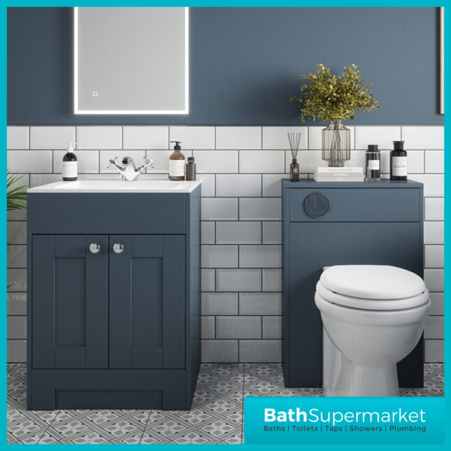 Traditional Blue Ash Vanity Basin Cabinet 600mm With Choice Of Knurled Handles & WC Unit