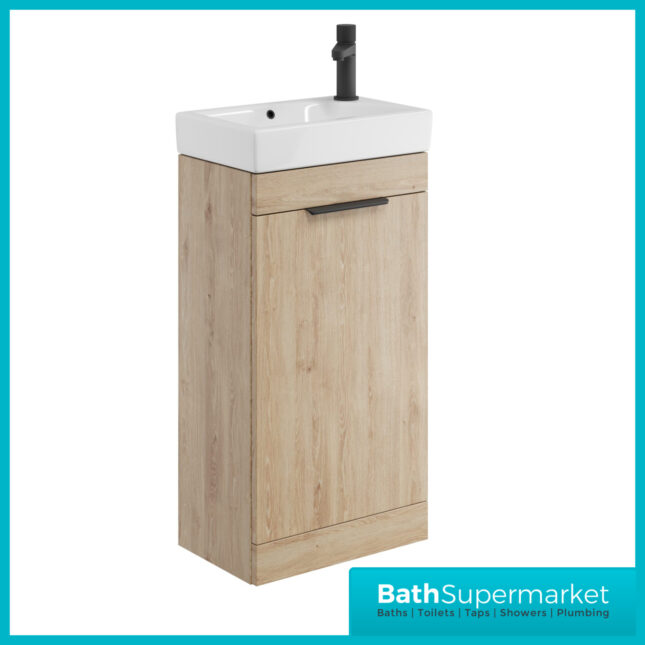 Sognare Amour Davos Oak Freestanding Cloakroom Storage Cabinet Floor Mounted Unit & Basin 450mm With Handle Colour Choice