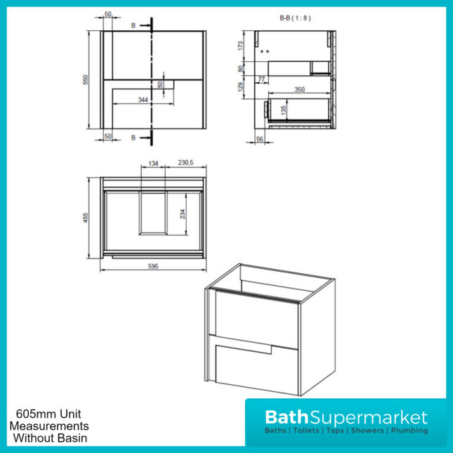 AquaVolere Diverse Matt Cotton & Oak Effect Wall Hung Drawer Vanity Unit With Co-ordinating Basin 605mm - 805mm